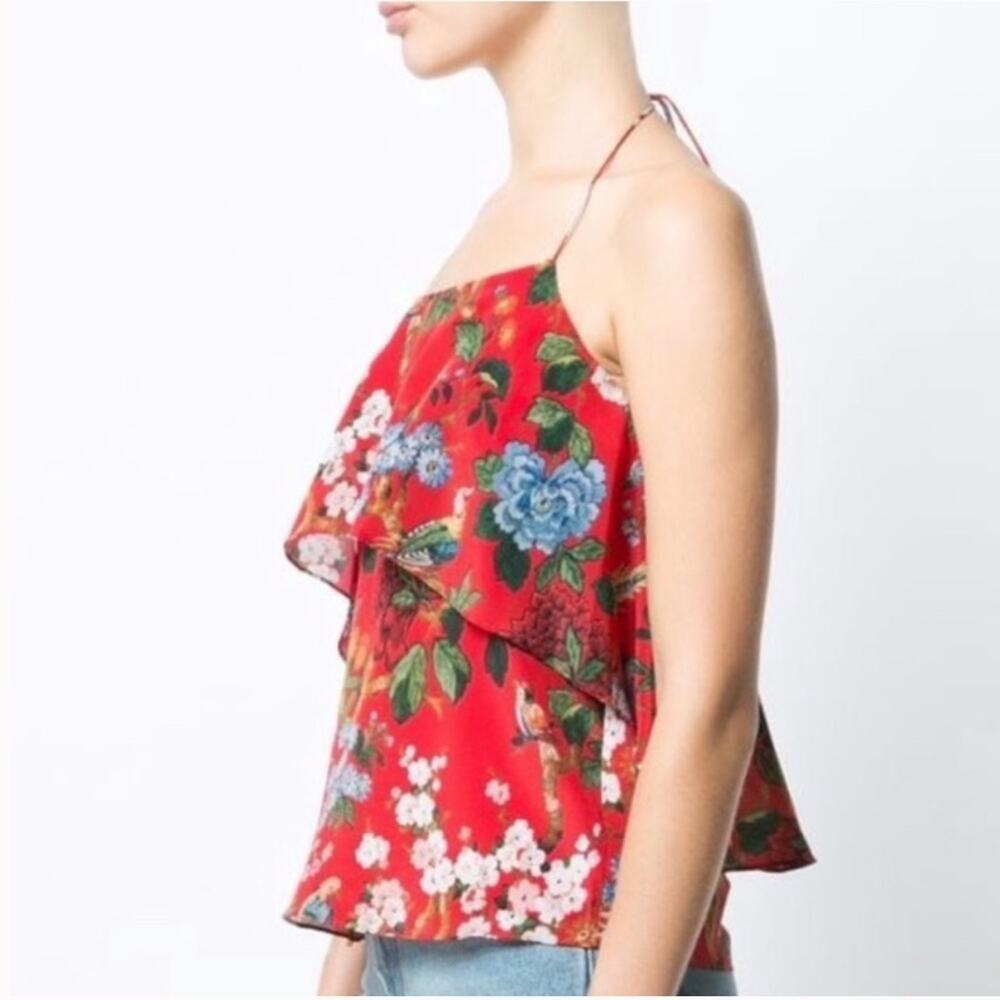 Alice + Olivia | Red Floral Tank Top 100% Silk Halter Top